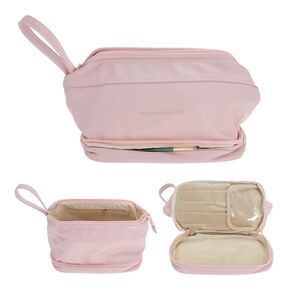 Waterproof Durable Double Layer Travel Makeup Bag Pink